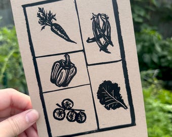 Garden Vegetables  5x7 linocut | hand carved and printed