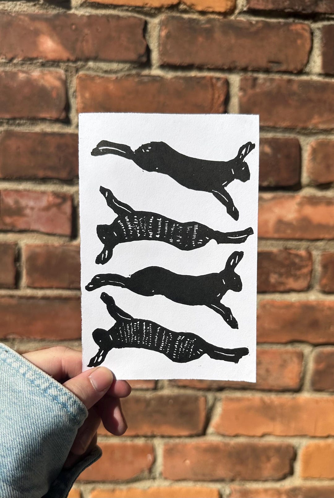 Leaping Rabbits Linocut Linocut | Hand Carved and Printed - Etsy