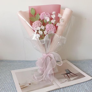 Atemberaubende handgemachte Häkelblumen, rosa Nelkenstrauß für sie - Dauerhaftes Geschenk für Mama, Geburtstag & Wohnkultur