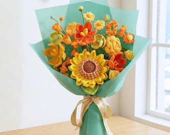 Graduation Crochet Sunflower Bouquet | Handmade for Teacher, Baptism, Newborn, Mother's day Gift