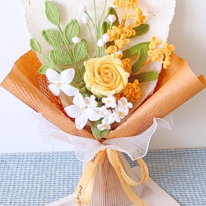 Handgemachte gelbe Rose Häkelblume – ewiges Geschenk für Liebe, Freundschaft, Geburtstag, Familie & Jubiläum