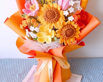 Everlasting Crochet Sunflower Bouquet | Handmade Graduation, Teacher, Baptism, Newborn, Mother's day Gift