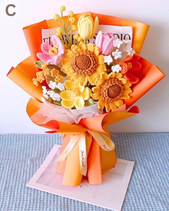 Everlasting Crochet Sunflower Bouquet | Handmade Graduation, Teacher, Baptism, Newborn, Mother's day Gift