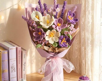 Paars gehaakt boeket – handgemaakte bloem voor Moederdag / Class of 2026 Graduation Gift