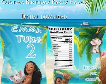 Modello per sacchetto di patatine di Oceania / Bomboniera personalizzata per feste di compleanno / Sacchetti di patatine modificabili Canva / Download digitale