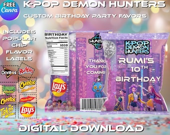 K-Pop Chip Bag Template | Editable Party Favor | Digital Canva File