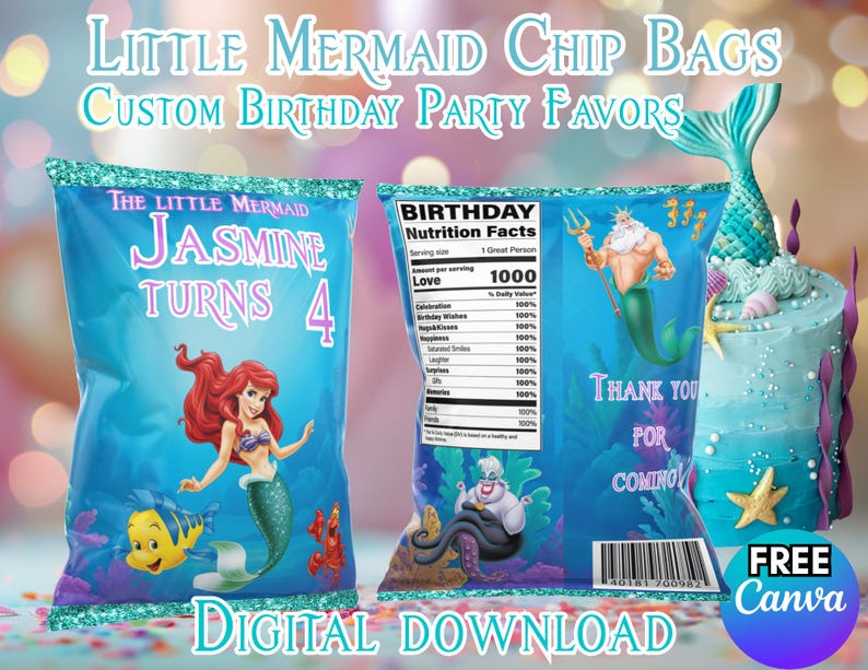 Little Mermaid Chip Bags Digital Download image 1