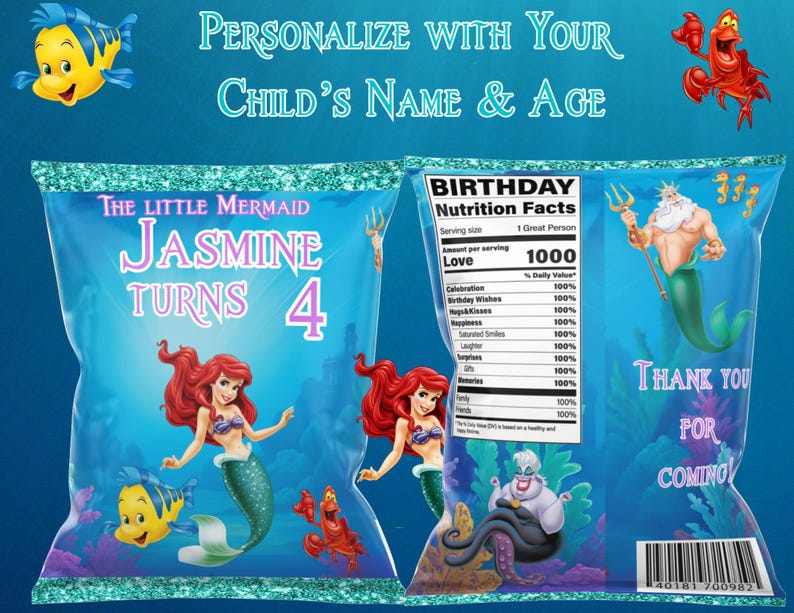 Little Mermaid Chip Bags Digital Download image 4