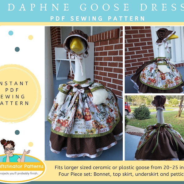 PDF Instant Download, Daphne Goose Dress Sewing pattern, yard goose, lawn goose, ceramic goose, goose clothes, sewing pattern