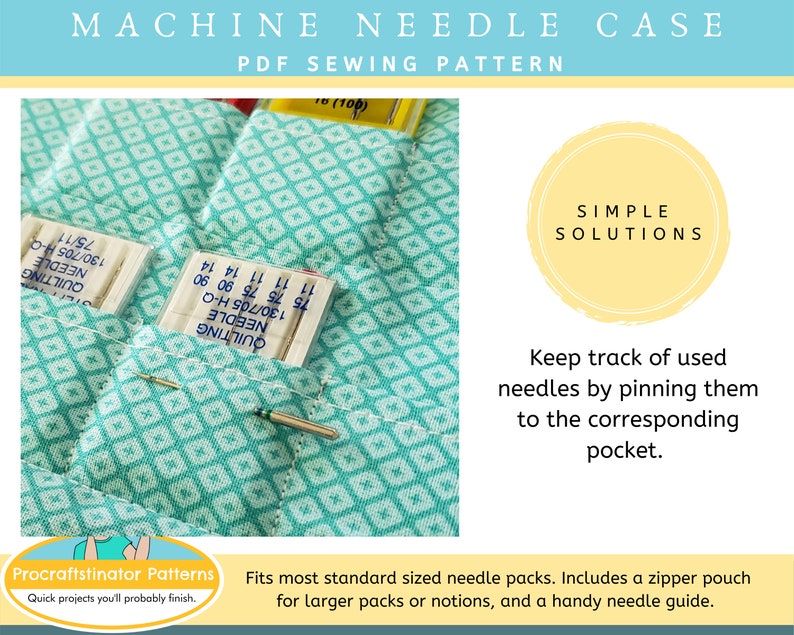 Machine Needle Case Sewing Pattern PDF and Machine Needle Size Guide Printable image 2