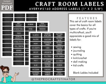 craft room, sewing room organization and storage labels