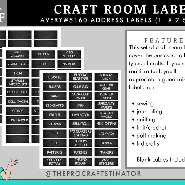craft room, sewing room organization and storage labels