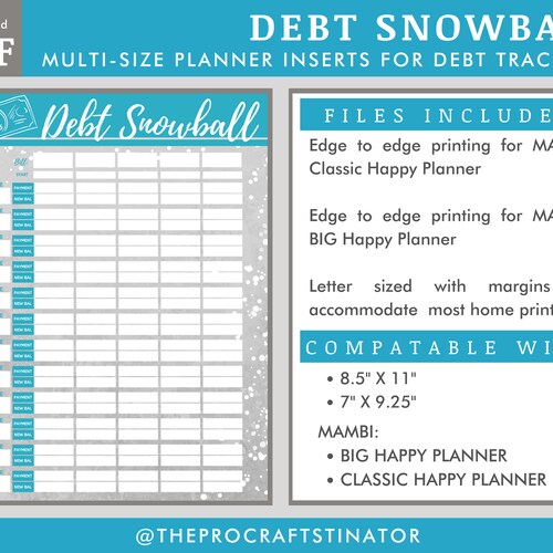 Debt Snowball Tracker Printable Debt Free Debt Payoff - Etsy