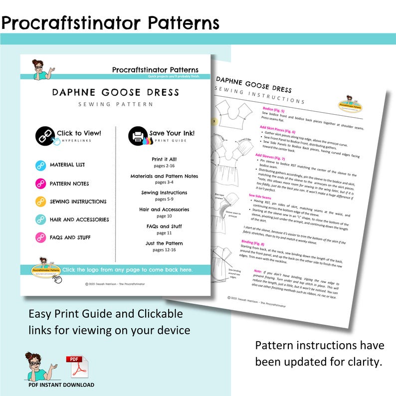 Daphne Goose Dress Sewing Pattern, Yard Goose Clothes (PDF Instant Download) image 4