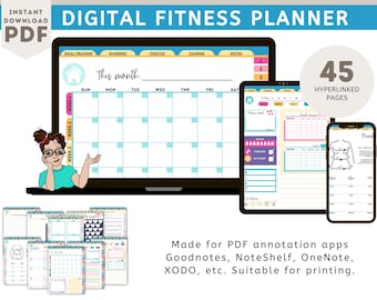 Digital Fitness, Workout, Exercise, Weight loss Planner for GoodNotes, OneNote, NoteShelf, or PDF Annotation Apps