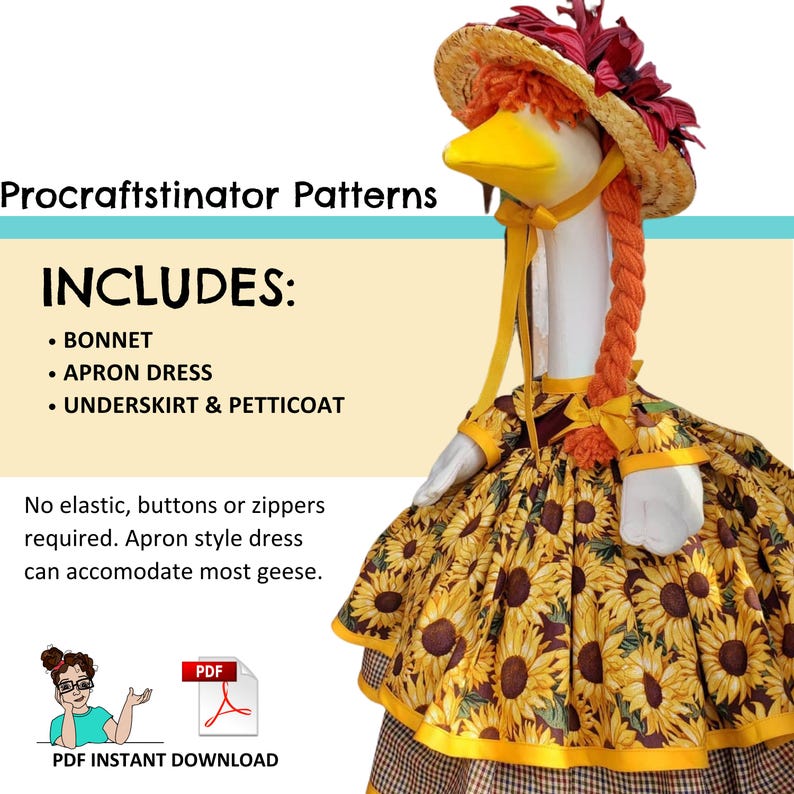 Daphne Goose Dress Sewing Pattern, Yard Goose Clothes (PDF Instant Download) image 2