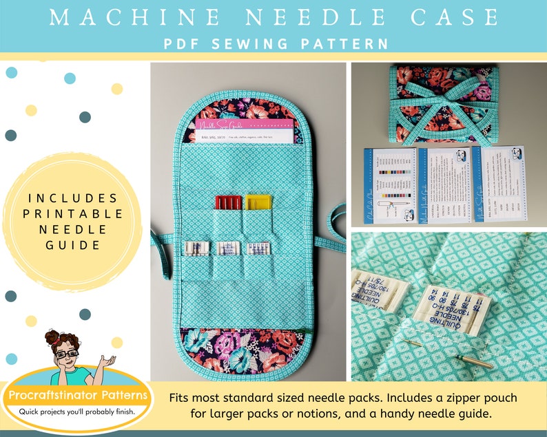 Machine Needle Case Sewing Pattern PDF and Machine Needle Size Guide Printable image 1