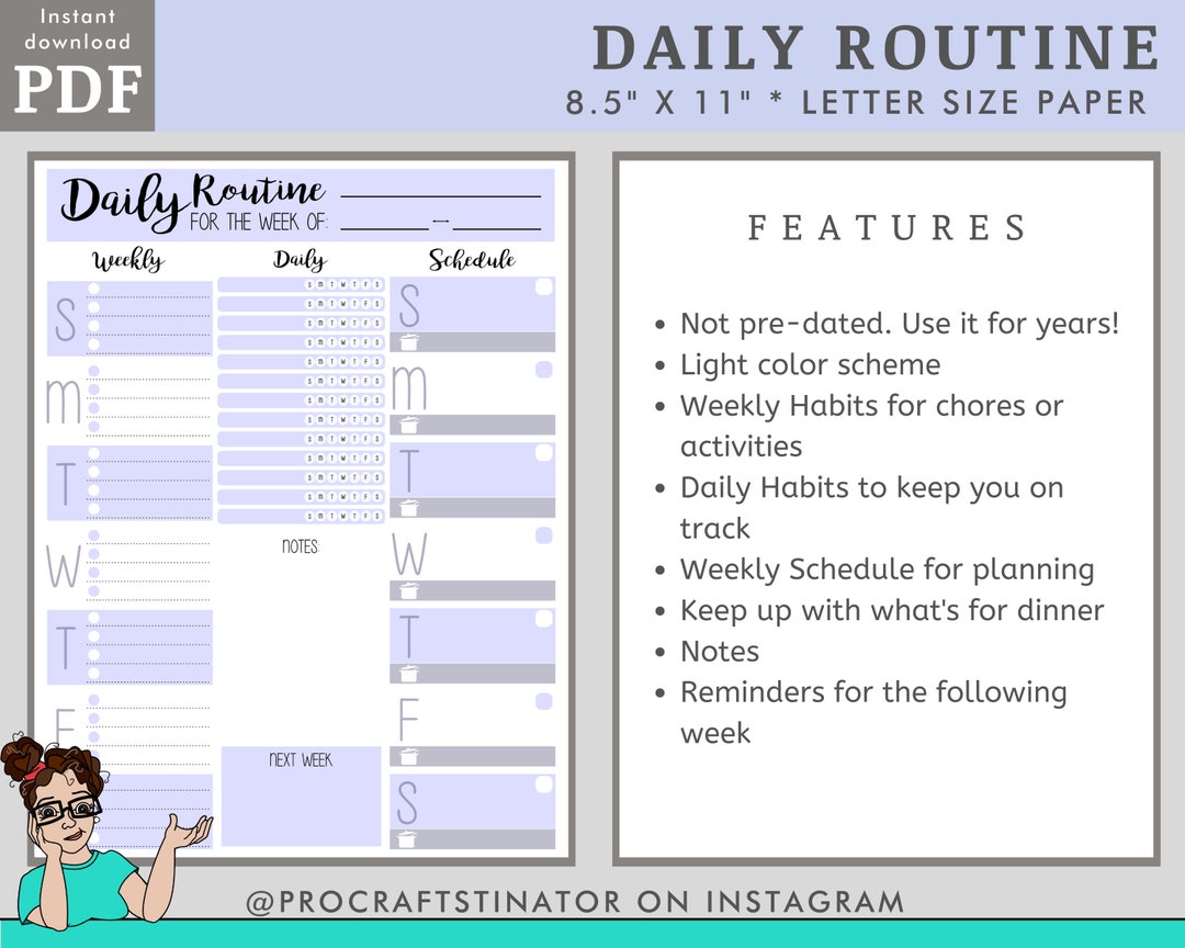 Daily Routine, Habit Tracker, Weekly Planner Etsy