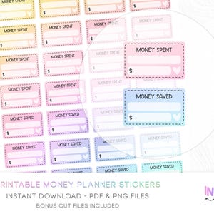 Money Planner Stickers - Pastel Rainbow - Printable Functional Planner Stickers