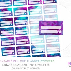 Northern Lights Bill Due Stickers - Printable Functional Planner Stickers