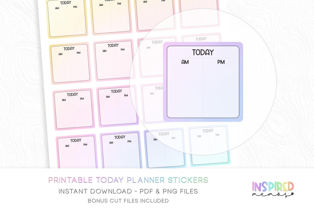 Today Daily Planner Stickers - Pastel Rainbow - Printable Functional ...