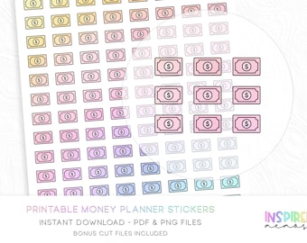 Money Planner Stickers - Pastel Rainbow - Printable Functional Planner Stickers