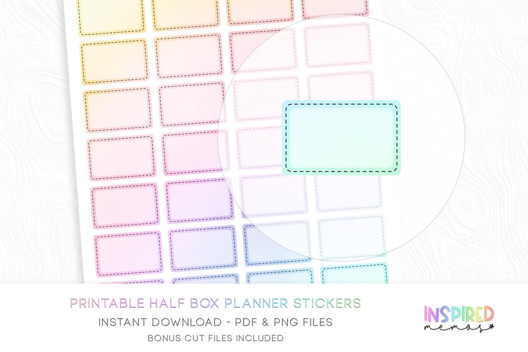 Half Box Planner Stickers - Pastel Rainbow - Printable Functional ...