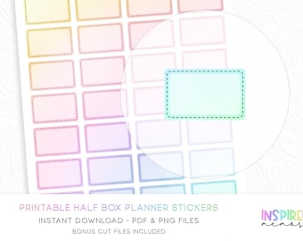 Half Box Planner Stickers - Pastel Rainbow - Printable Functional Planner Stickers - Digital Stickers - Individual PNGs