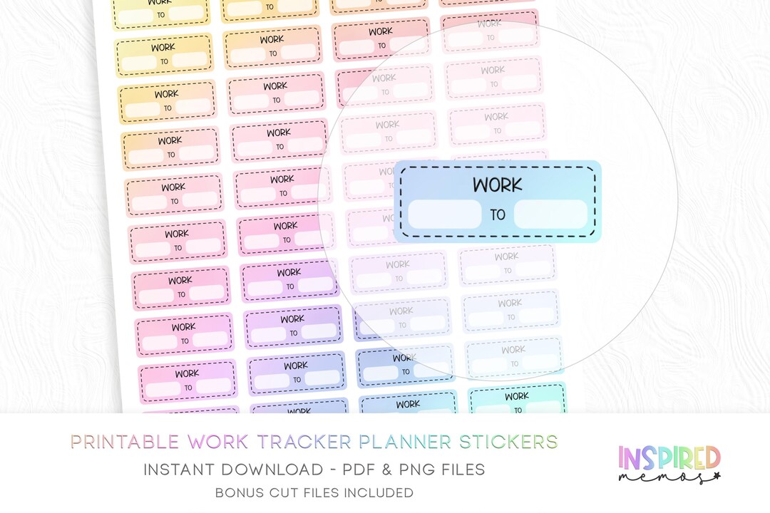 Work Tracker Planner Stickers - Pastel Rainbow - Printable Functional ...
