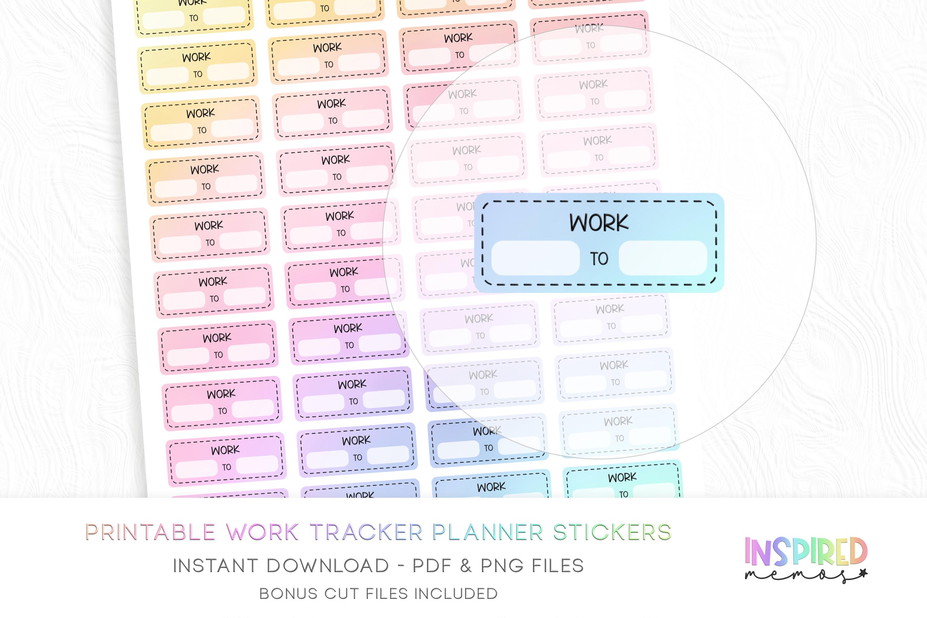 Work Tracker Planner Stickers - Pastel Rainbow - Printable Functional ...