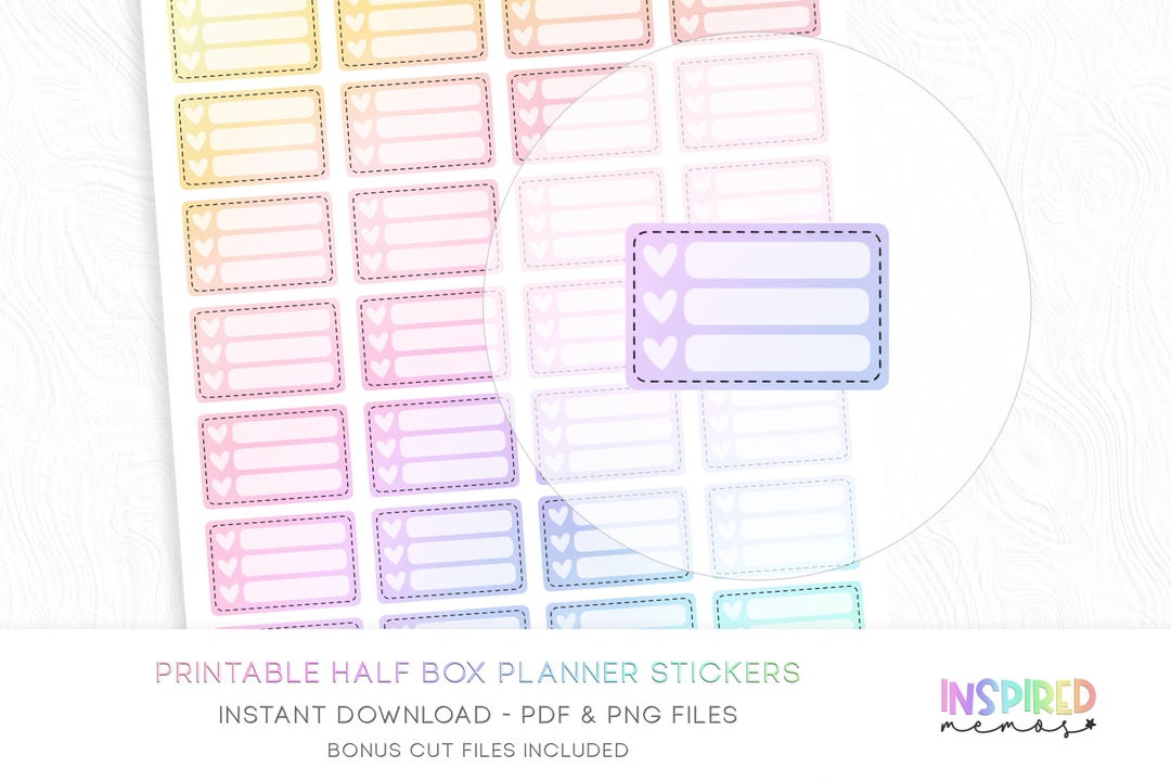 Half Box Checklist Planner Stickers - Pastel Rainbow - Printable ...