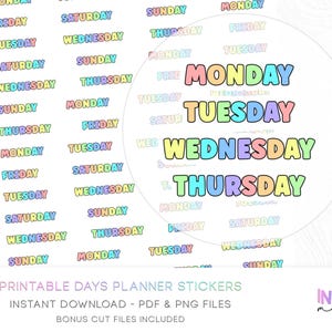 Rainbow Days Of The Week Stickers - Printable Functional Planner Stickers