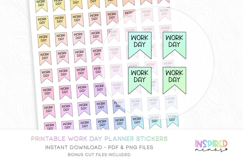 Work Day Planner Stickers - Pastel Rainbow - Printable Functional ...
