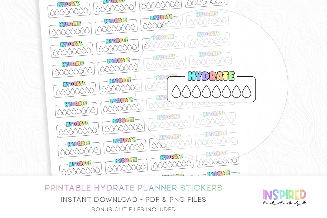 Minimalist Rainbow Hydrate Water Tracker Stickers - Printable ...