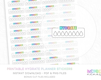 Minimalist Rainbow Hydrate Water Tracker Stickers - Printable Functional Planner Stickers