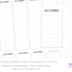 Minimalistische Rainbow Gratitude-zijbalkstickers - Afdrukbare functionele plannerstickers