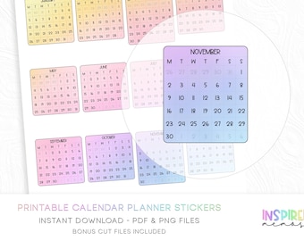 2026 Calendar Stickers - Pastel Rainbow - Printable Functional Planner Stickers - Monday Start Calendar - Digital Stickers - Individual PNGs