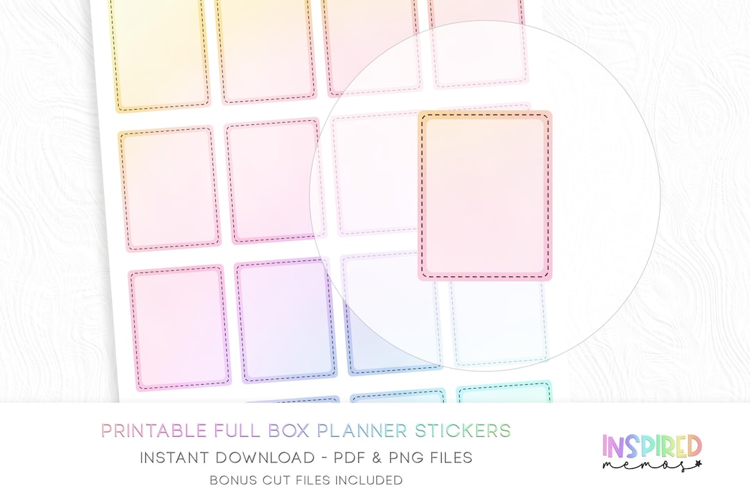 Full Box Planner Stickers - Pastel Rainbow - Printable Functional ...