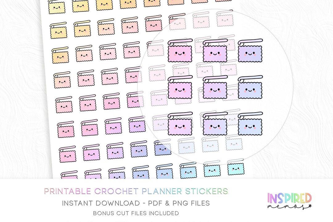 Kawaii Crochet Planner Stickers - Pastel Rainbow - Printable Functional ...