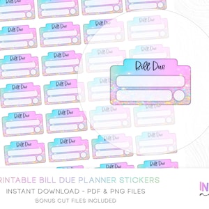 Rainbow Sparkle Bill Due Stickers - Printable Functional Planner Stickers