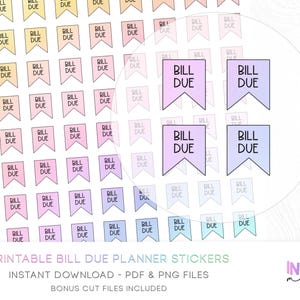 Bill Due Flag Planner Stickers - Pastel Rainbow - Printable Functional Planner Stickers