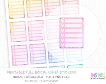 Full Box Checklist Planner Stickers - Pastel Rainbow - Printable Functional Planner Stickers - Digital Stickers - Individual PNGs