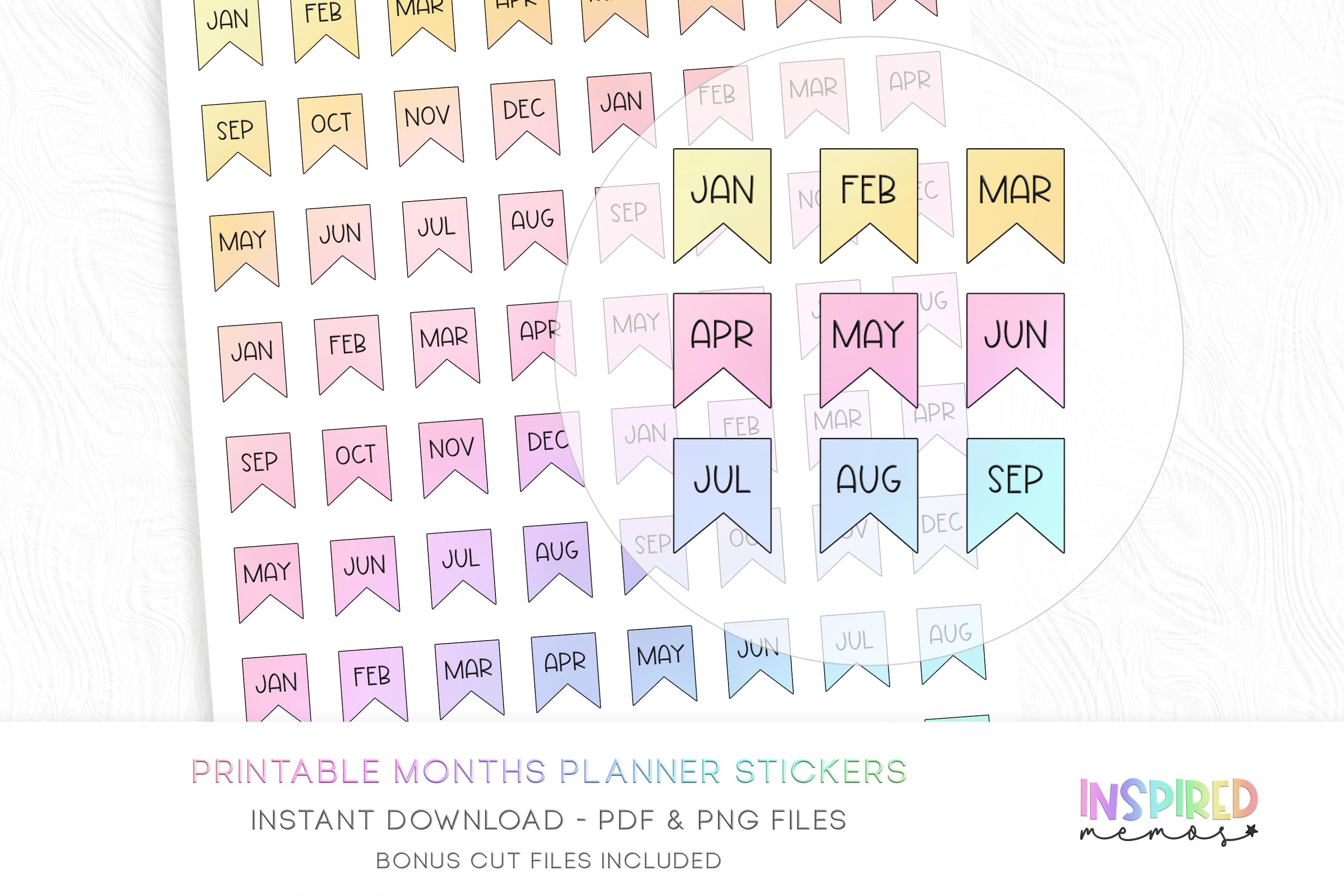 Months Planner Stickers - Pastel Rainbow - Printable Functional Planner ...