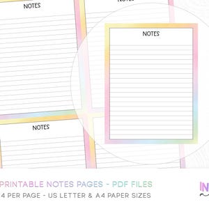 Utskrivbart anteckningsblock - Pastellregnbåge - Utskrivbara kalenderblad - US Letter- och A4-storlekar