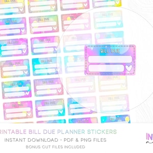 Bright Bokeh Bill Due Stickers - Printable Functional Planner Stickers