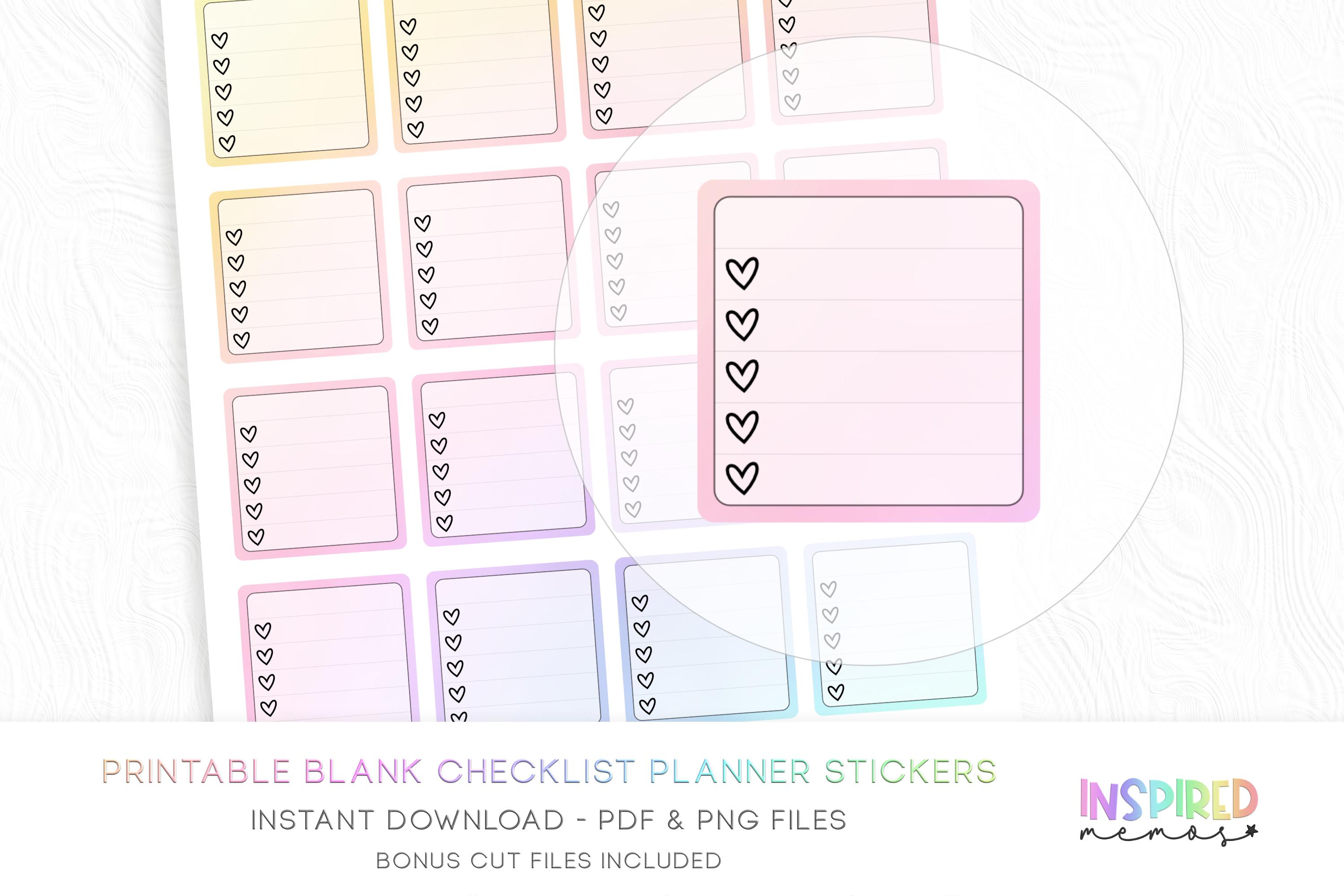 Blank Checklist Planner Stickers - Pastel Rainbow - Printable ...