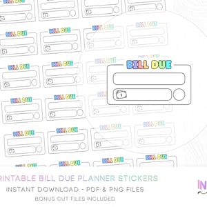 Minimalist Rainbow Bill Due Stickers - Printable Functional Planner Stickers