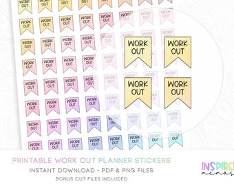 Work Out Sticker - Pastellfarbener Regenbogen - Druckbare funktionale Planersticker