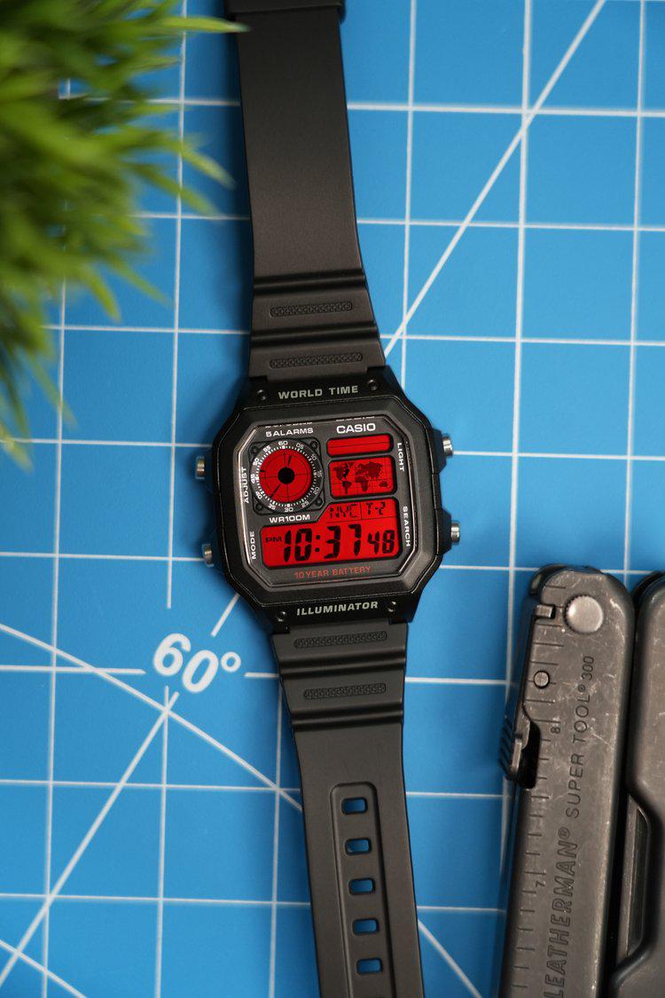 Red Shift - Casio Royale (AE1200) Custom Digital World Time Watch