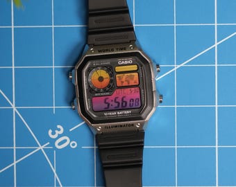 Sunset - Casio Royale (AE1200) Custom Digital World Time Watch Mod, Brand New, JellyLab Watches